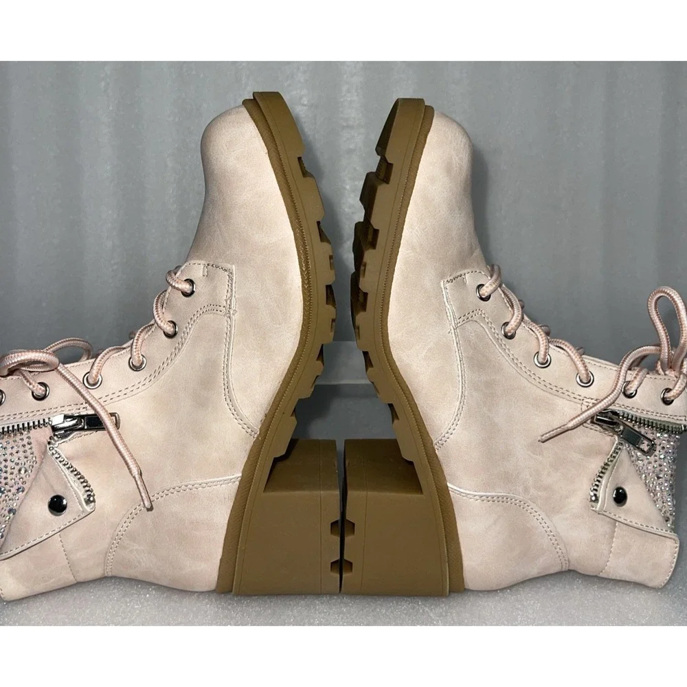 Therabouts Kinsley Pink Rhinestone Hiker Block Heel Boots Big Girls Size 5 NEW‎